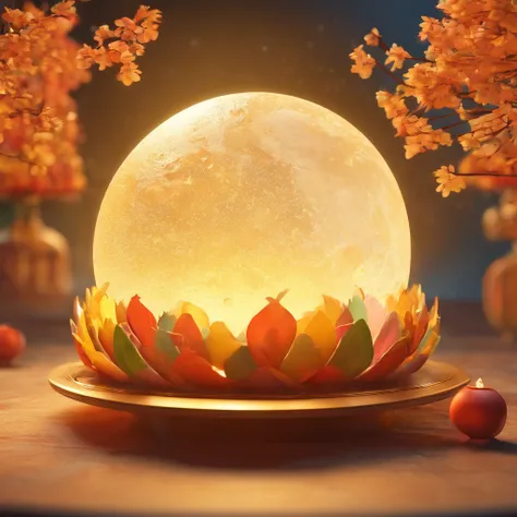 Mid-Autumn Festival, A round moon, the night, （Moon cake）, teas, the fruits, edgBunny, Change rushes to the moon, symmetry, high detail, Romanticism, sparkle, god rays, ray tracing, UHD, retina, masterpiece, ccurate, super detail, high details, high qualit...