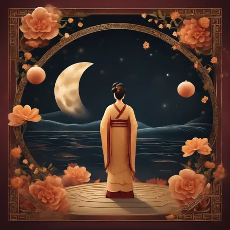 Mid-Autumn Festival, reunion, A round moon, the night, （Moon cake）, teas, the fruits, edgBunny, Change rushes to the moon, symmetry, high detail, Romanticism, sparkle, god rays, ray tracing, UHD, retina, masterpiece, ccurate, super detail, high details, hi...