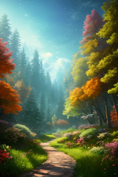 masterpiece, best quality, high quality,extremely detailed CG unity 8k wallpaper, An enchanting and dreamy scene of a fantasy forest, with towering trees, glowing mushrooms, and hidden fairy glens, creating a sense of mystique and enchantment, artstation, ...