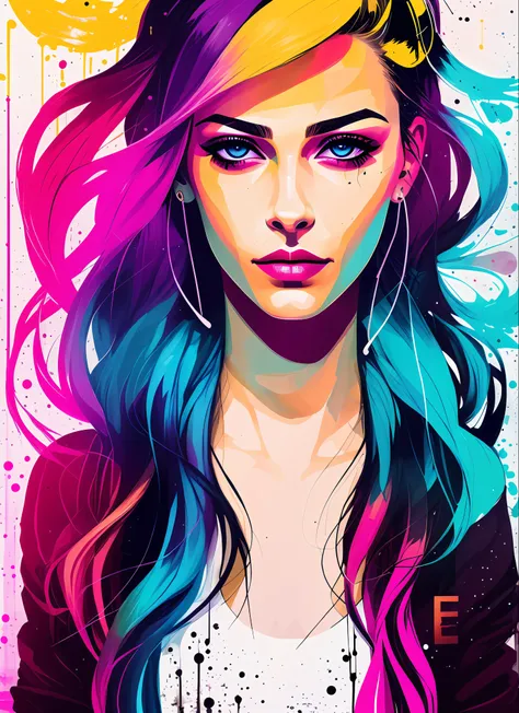 swpunk style synthwavea punk rock superstar beautiful confidant woman singing by agnes cecile, luminous design, neon colours, in...