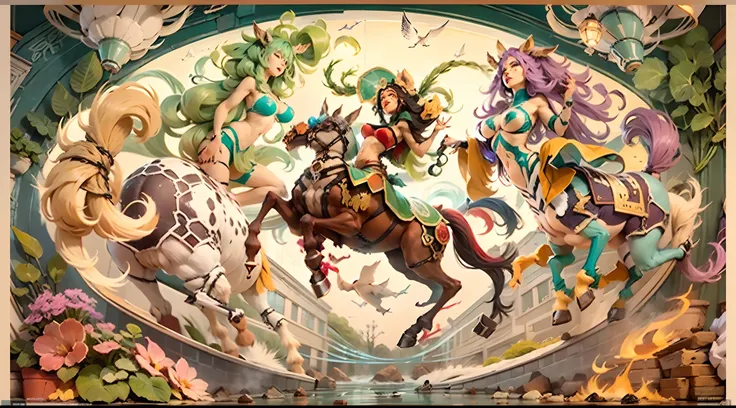 In the beautiful illustration of this super-grand scene，The ultra-distant lens shows us（Over eight separate and distinctive centaur characters：9.9），They all have their own characteristics，Vivid and interesting。Radiant from the heavens（Angelic centaurs：6.6）...