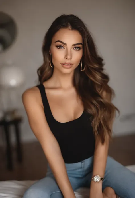 Arafed Mujer con camiseta sin mangas y bragas a juego, Chica sexy con ojos marrones, Retrato Sophie Mudd, cabello rubio y ojos grandes, en el club, Selfie de una mujer joven, Ojos en el dormitorio, Violeta Myers, ohne Maquillaje, Maquillaje natural, starin...