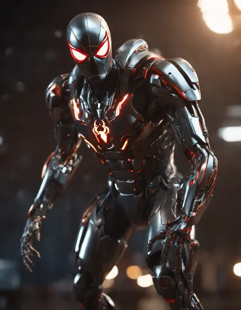 (Cyborg:1.2) Spider-Man robot, (((kinetic))), Masterpiece full body, High definition, 8K, Very high quality, high-detail face, Sharp, degrees of freedom ,Depth_af_Field, style of midjourney , Cinematic, to contrast, Detailed, 8K, Sharp focus, Cyberpunk