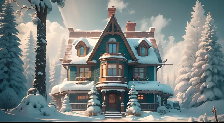 Disney House in Snowing Forest 8K Resolution