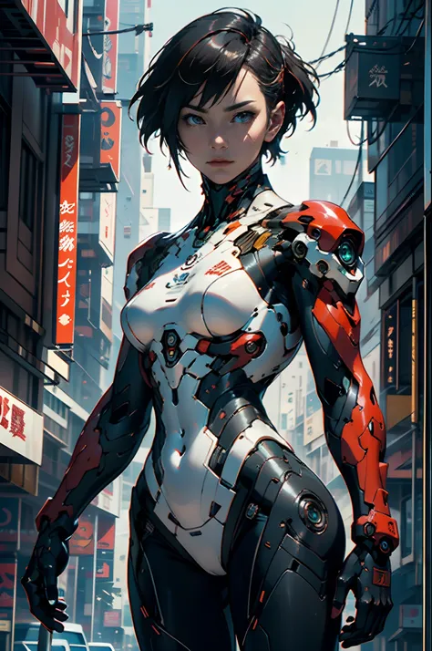 top quality, masterpiece, 超高分辨率, ((photorealistic: 1.4), raw photo, 1 cyberpunk android girl, ((portrait)), glossy glossy skin, ...