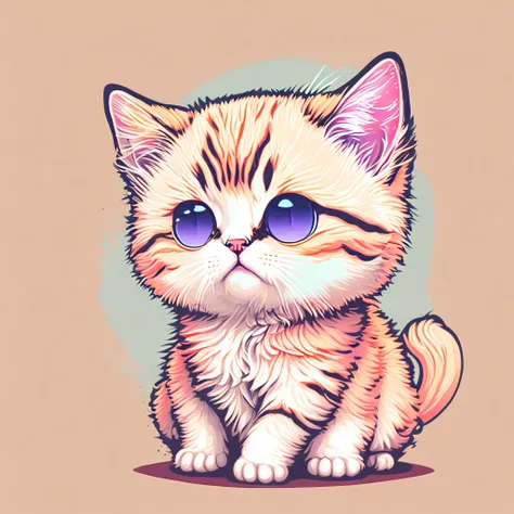 funny kitten, anime style, bright image, soft color, tshirt design, vector-art