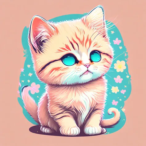 funny kitten, anime style, bright image, soft color, tshirt design, vector-art