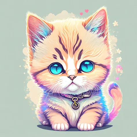 funny kitten, anime style, bright image, soft color, tshirt design, vector-art