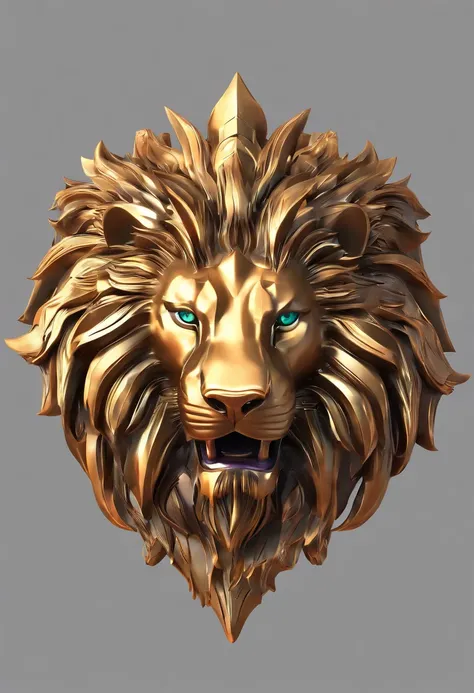 Game medallion with metal lion head closeup with crown,, hearthstone art style, Hearthstone style art, hearthstone concept art, Riot game concept art, style of league of legends, iconic character splash art, league of legends champion,metallic shield，Game ...