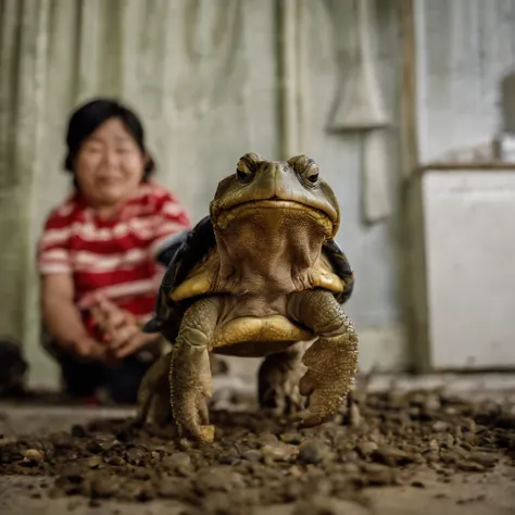 Rotting turtles and crabs crawl in a womans bedroom at night after closing dirty curtains with large amounts of rotting internal organs, seafood, manure and vomit scattered in heavily polluted and murky sewage、Fat cute Japan woman spits out a large amount ...