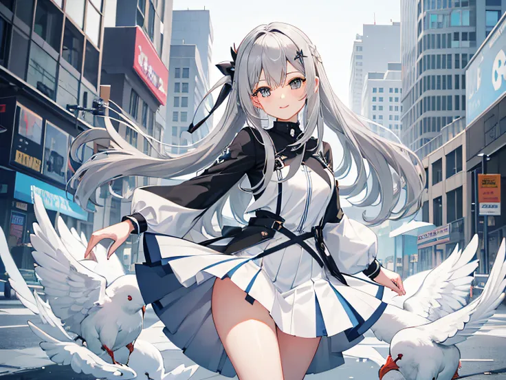 gray-haired girl，ssmile，frontage，full bodyesbian，whiteskirt，chies，Dove