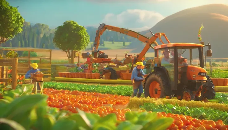 A Laborer Working in a Lavish Farm Pixar Style, 3D Render, CG, (masterpiece, best quality, highres, ultra-detailed, 8k, 4k)