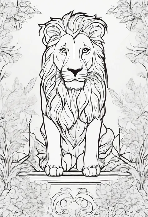 cute lion,minimalistic,line-drawing, vector, .svg, coloring book, Coloring book page styles, Black outline on white background