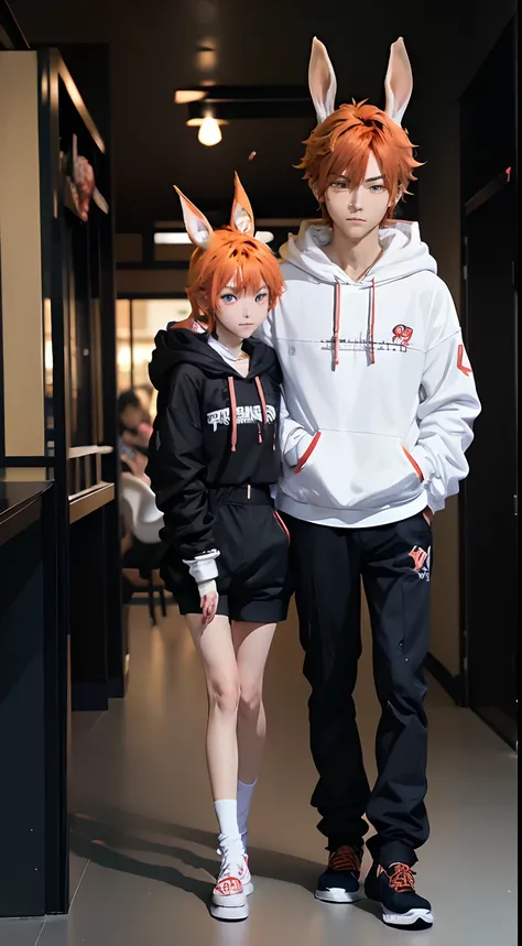 (male anime character) with a (young anime man) look. featuring (anime moe art style), featuring (1 male). He wears (Hoodie black) And lovely (Rabbit ears) Either yes (Bunny ears), (Long soft rabbit ears:1.2), or (Big rabbit ears:1.1) kemonomimi, with (aub...