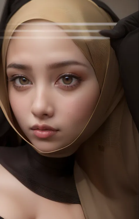 there is a woman wearing a hijab and a black shirt, with accurate face, close up potrait, with cute doting eyes, ruan cute vtuber, realism artstyle, siya oum, inspired by Nazmi Ziya Guran, beautiful aesthetic face, her skin is light brown, inspired by Fath...