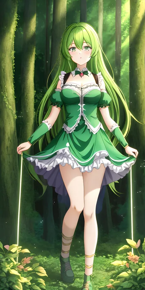 There is a girl in a dress walking through the forest, forest soul, anime lush john 8k woods, a maid in a magical forest, Beautiful anime artwork, Anime fantasy illustration, Beautiful anime art, In the magical forest, zerochan art, high definition anime a...