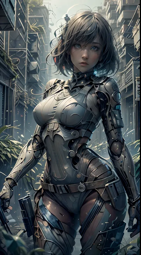 masterpiece,(best qualtiy),highly  detailed,ultra-detailed,1 mechanical female soldier, solo person, full bodyesbian，（machine-ma...