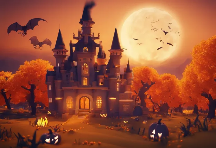 Happy Halloween background with pumpkin and castle, halloween celebration, Halloween, halloween wallpaper with ghosts, halloween theme, halloween atmosphere, spooky halloween fun, halloween night, in a halloween style, terroral》, horror”, creepy themed, ha...