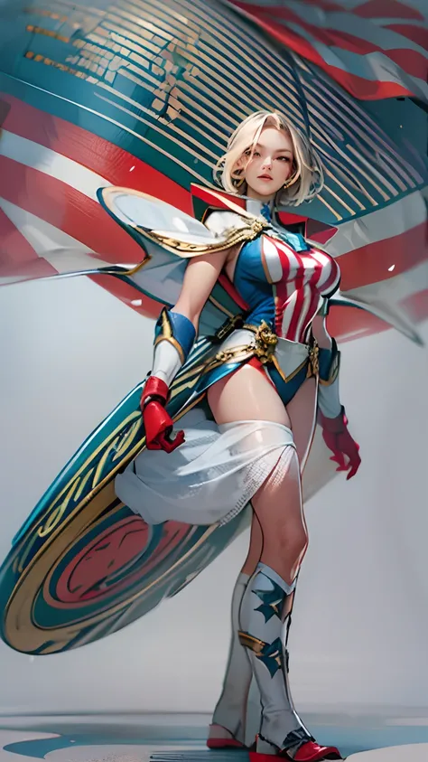 Woman body set large breasts、captain USA Costume Dress,active pose,SHIELD,