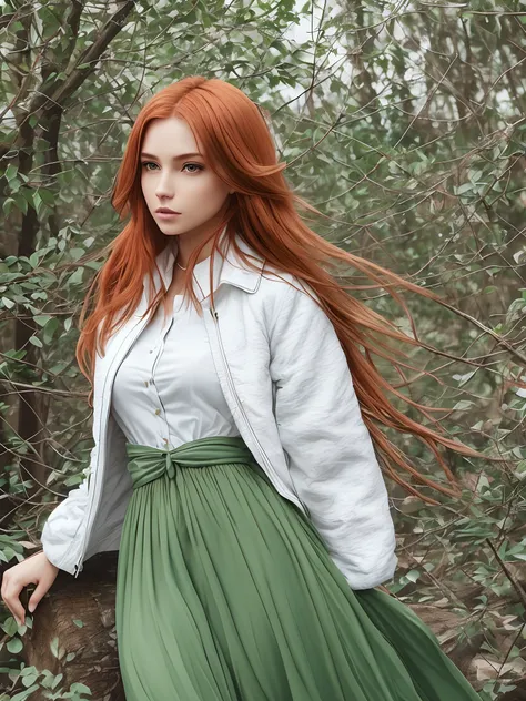 A blonde in a green long dress, a red-haired man in a white jacket and white pants --auto --s2