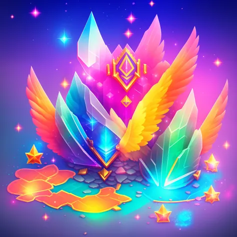 Close up of shoes and diamonds on colorful background, Glass shoes and pigeon feathers, Item Art, star guardians, 3 d icon for mobile game, Magic artifacts, Heartstone Original Art Style, magical items, star guardian inspired, Shiny Gem, maplestory mouse, ...