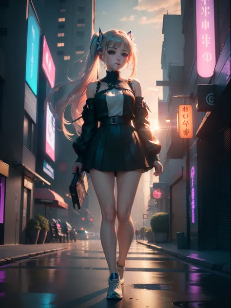 (((​masterpiece)))、(((top-quality)))、((ultra-definition))、(High Definition CG Illustration)、((extremely delicate and beautiful))、City of the Future、Cinematic Light、独奏、full body Esbian、Beautiful Neon Lights、2080s、animesque、Beautiful Girl、Twin Tail Girl、tren...