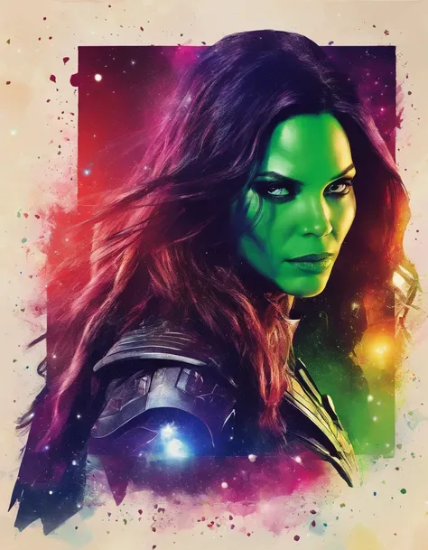 Gamora, guardians of the galaxy, gotg, starry sky, sparking gradient background