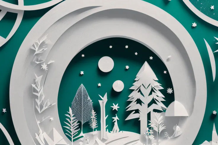 realistic, paper cut, mdjrny-pprct, snowy landscape