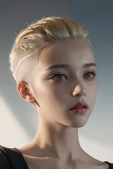 a 20 yo woman, blonde, (hi-top fade:1.3), dark theme, soothing tones, muted colors, high contrast, (natural skin texture, hyperrealism, soft light, sharp)