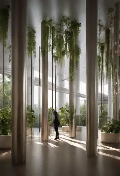 Place as a tree in a dimly lit space, and place a ring of stainless steel columns of different heights on the periphery，Above the pillar is a transparent acrylic cube that stores different kinds of medicinal herbs，Different specimens of Chinese herbal medi...