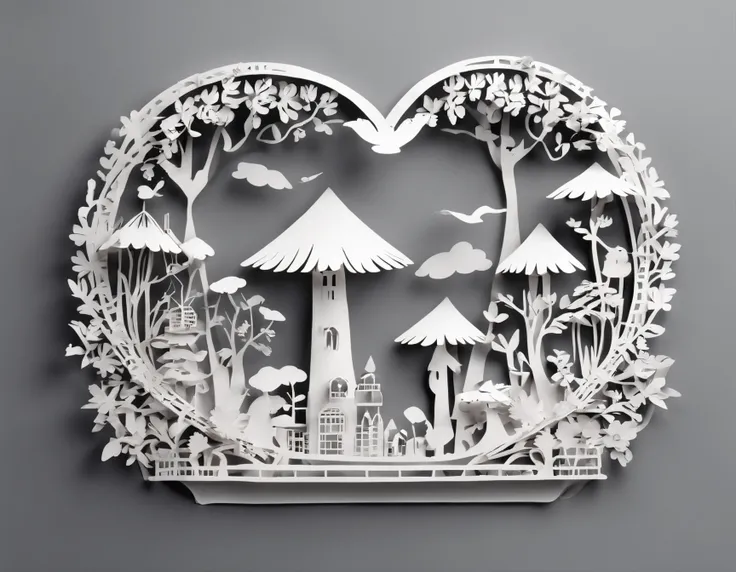 (Paper-cut Art:1.6), three-dimensional undulations. Heart-warming, fantasy, Kawaii, mushroom girl,(best quality,4k,8k,highres,masterpiece:1.2),ultra-detailed,(realistic,photorealistic,photo-realistic:1.37), Simple back ground,