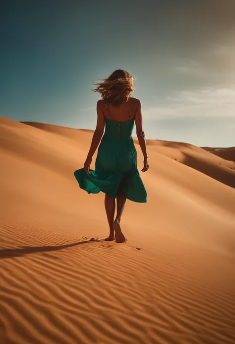 crie uma imagem de uma menina correndo em cima de um camelo no deserto