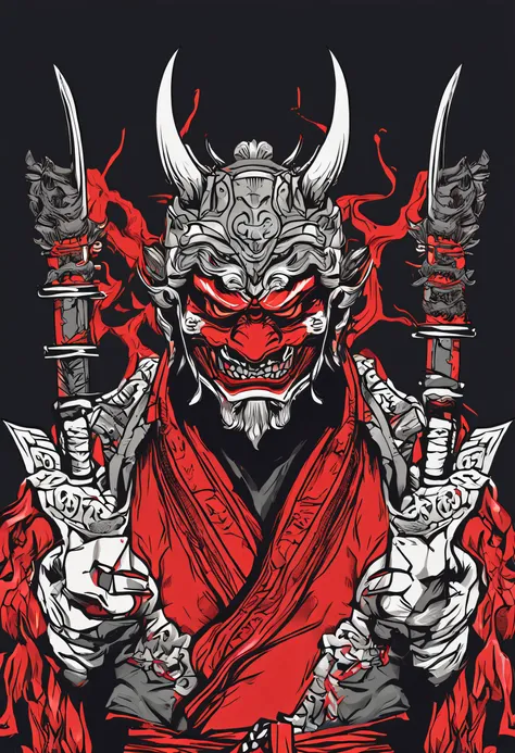 A closeup of a cartoon character with a demon face, Demon Samurai, villain wearing a red oni mask, demon samurai warrior, samurai with demon mask, eles chifres, cara belesto na arte demon slayer, samurai neon, Belesto Japanese demon boy, demon samurai mask...