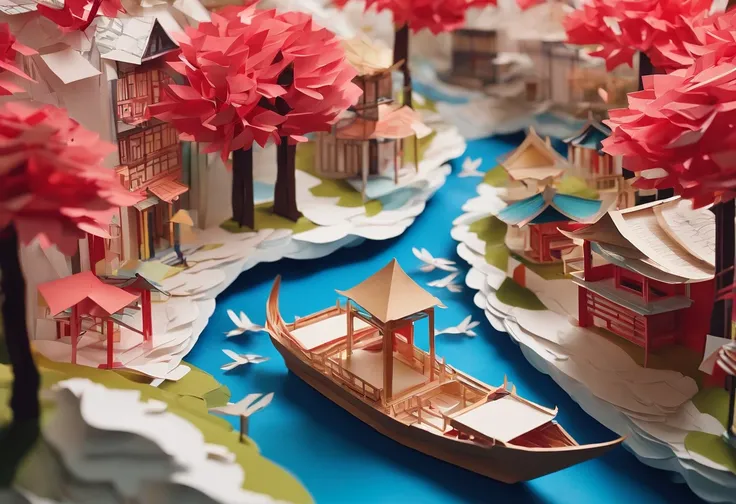 (best quality,4k,8k,highres,masterpiece:1.2),ultra-detailed,realistic,photorealistic:1.37,japanese-style city made of paper,origami,paper art,paper artwork,vivid colors,crispy details,paper structures,folding paper buildings,shimmering paper lanterns,metic...