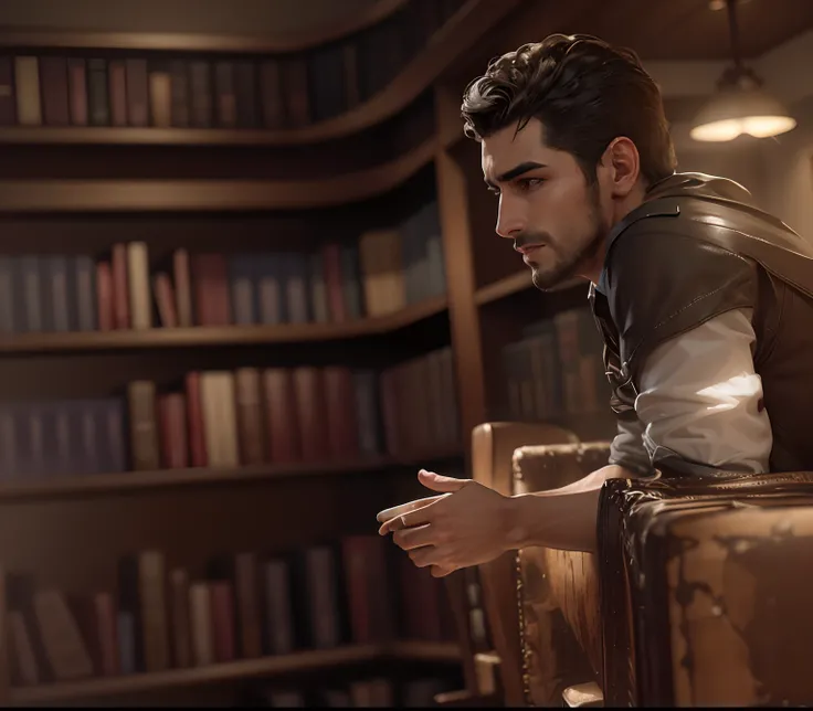 Ultra hd  handsome boy with coffee standing in library