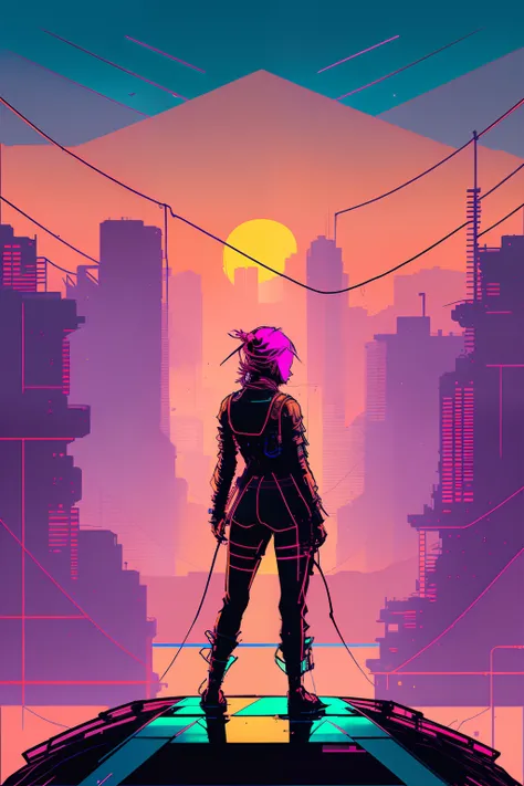 (nvinkpunk:1.2) (snthwve style:0.8) girl, anthro, lightwave, sunset, intricate, highly detailed