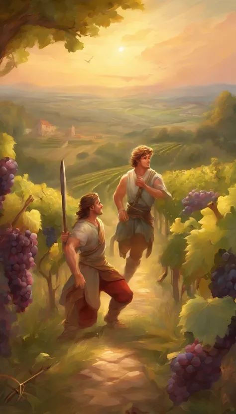 1st century vineyard workers fighting with a young man