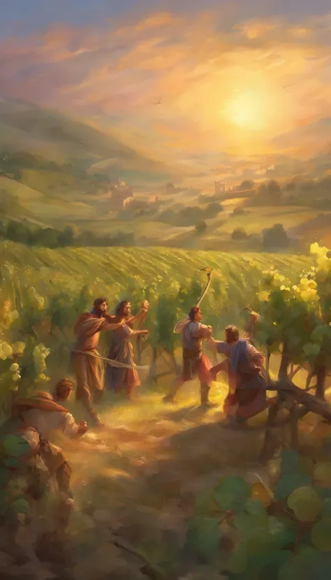 1st century vineyard workers fighting with a young man