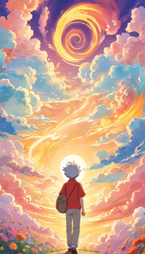 Sunshine Boys，Hayao Miyazaki，Swirling colorful clouds，heal