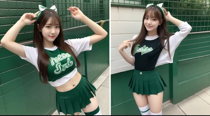 Cheergirl in a green miniskirt 18 years old