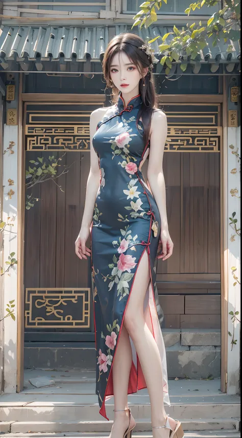 photorealistic, high resolution,masterpiece,best quality,ultra-detailed, 1women, hips up,  long hair, cheongsam