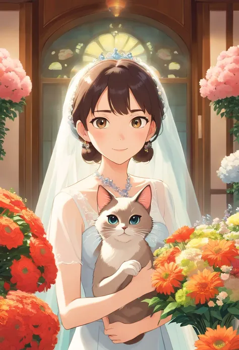 （Poster design）A wedding welcome poster，Siamese cat，Bouquet