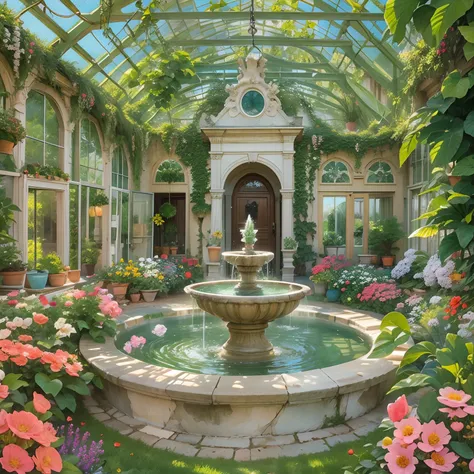 Holiday home, There are greenhouses, There are flowers, fountain.