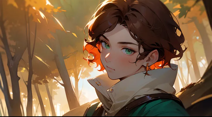 ((tmasterpiece)),(((beste-Qualit))), Close-up of young boy with brown hair, Subsurface scattering skin, Attractive humanoid, in rustic clothes, shirt, high detail, Skinny fantasy man, Fan art, Art, looks at the viewer, handsome male, ruddy, Green eyes, Ski...