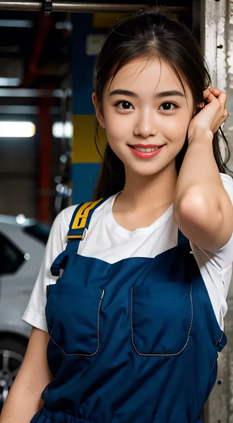 1 pretty girl，happy smile, mechanic