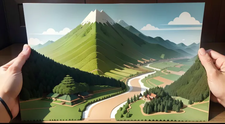 Paper Craft Semi-Solid Japan Countryside Landscape