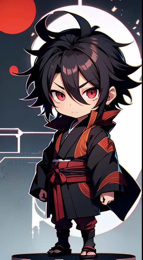 Sasuke chibi, solo, red eyes, kimono.