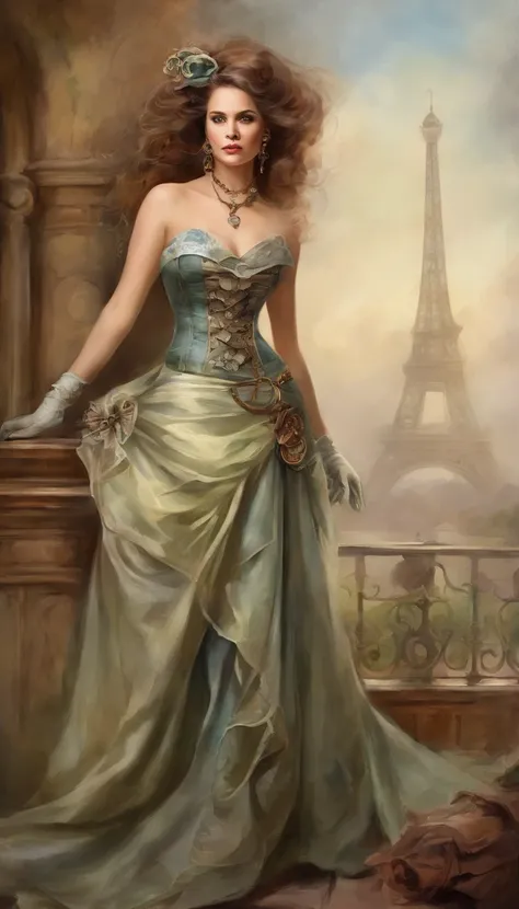 photo of (( )), wearing elegant dress steampunk items, modern day in Paris , intricate, elegant, highly detailed, digital painting, artstation, concept art, smooth, sharp focus, illu0.8ation, art by artgerm and greg rutkowski and alphonse mucha