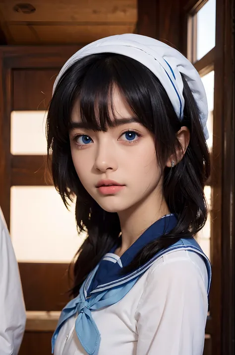 8k, top quality, masterpiece:1.2), (realistic, photo-realistic:1.37), top quality, masterpiece, beautiful girl,blue eye,school dress, big breat,light skin tone