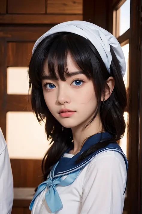 8k, top quality, masterpiece:1.2), (realistic, photo-realistic:1.37), top quality, masterpiece, beautiful girl,blue eye,school dress, big breat,light skin tone